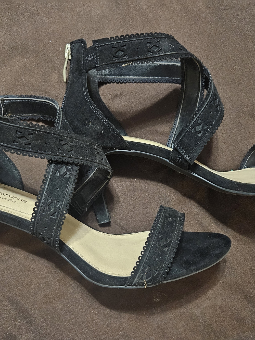 Liz Claiborne Black Suede Back-Zip Strappy Heels